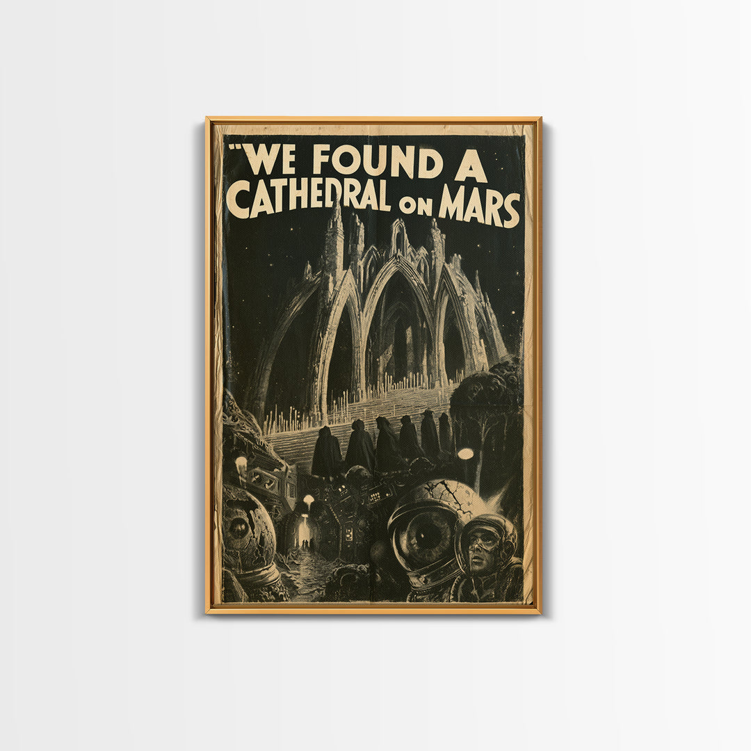 We Found A Cathedral On Mars, English Language Horror Movie Poster, 1930s Horror Art, Gothic Cinema Wall Art, Framed Canvas Print