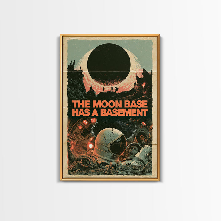 The Moon Base Has A Basement, English Language Horror Movie Poster, 1960s Horror Art, Gothic Cinema Wall Art, Framed Canvas Print