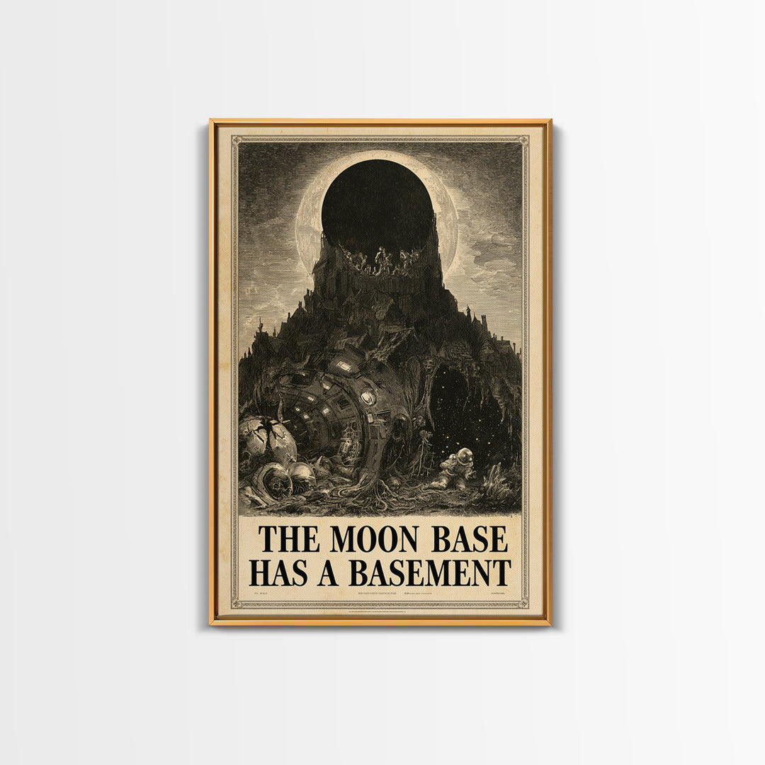 The Moon Base Has A Basement, English Language Horror Movie Poster, Gothic Engraving Art, Cult Horror Poster, Canvas Print