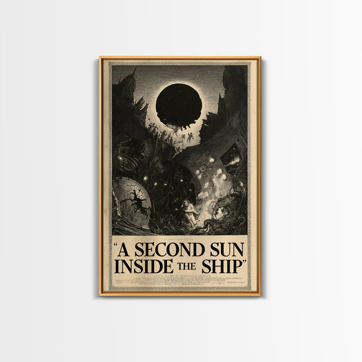 A Second Sun Inside The Ship, English Language Horror Movie Poster, Gothic Engraving Art, Classic Monster Poster, Framed Canvas Print