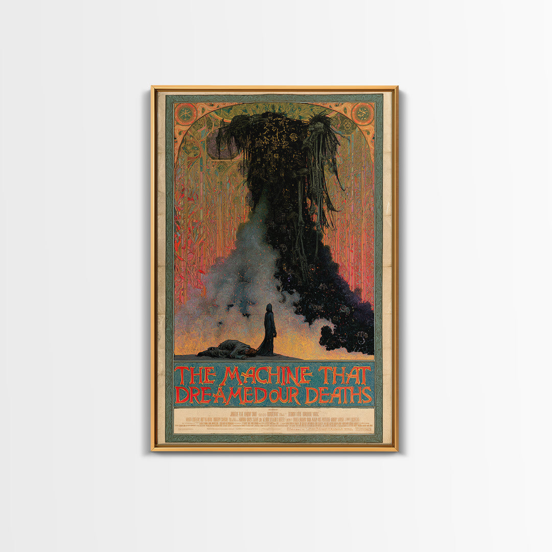 The Machine That Dreamed Our Deaths, English Language Horror Movie Poster, Stained Glass Gothic Art, Retro Horror Movie Art, Canvas Print