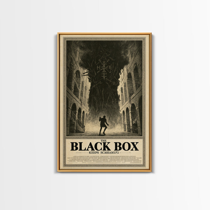 The Black Box Keeps Screaming, English Language Horror Movie Poster, Architectural Etching Art, Gothic Cinema Wall Art