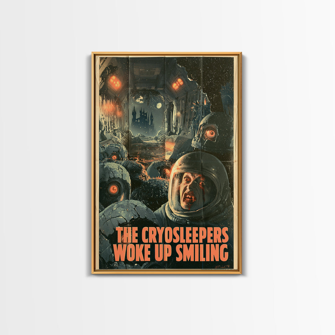 The Cryosleepers Woke Up Smiling, English Language Horror Movie Poster, 1930s Horror Art, Retro Horror Movie Art, Canvas Print