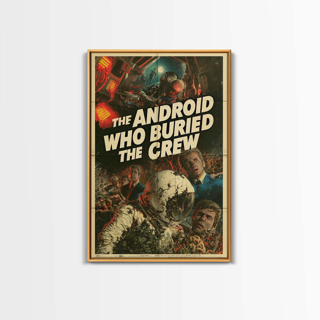 The Android Who Buried The Crew, English Language Horror Movie Poster, Giallo Horror Art, Gothic Cinema Wall Art, Canvas Print