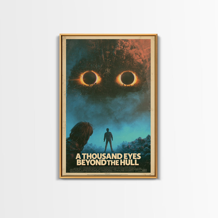 A Thousand Eyes Beyond The Hull, English Language Horror Movie Poster, 1980s Vhs Nightmare Cover Inspired Art, Retro Horror Movie Art
