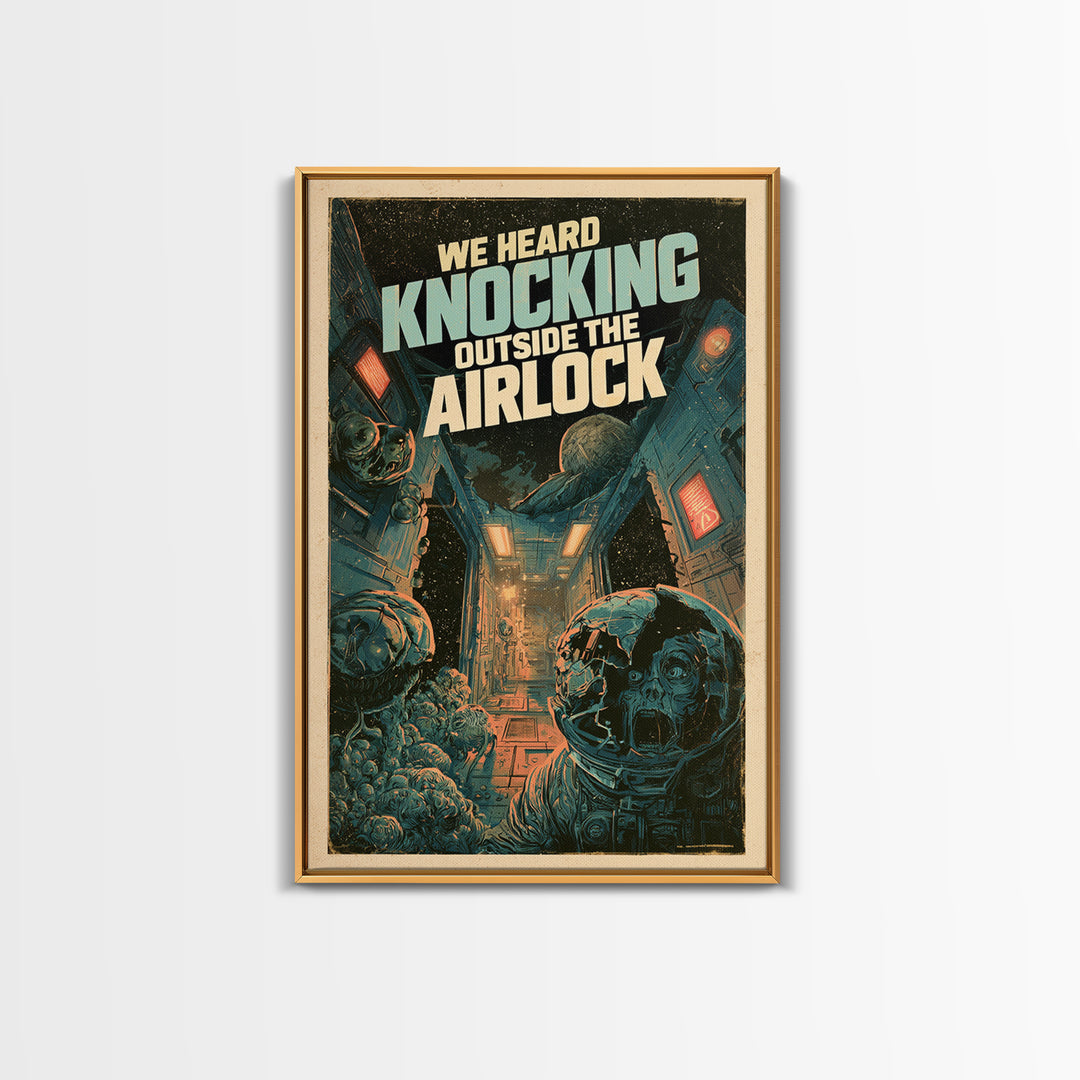 We Heard Knocking Outside The Airlock, English Language Horror Movie Poster, Decadent Line Art, Classic Monster Poster