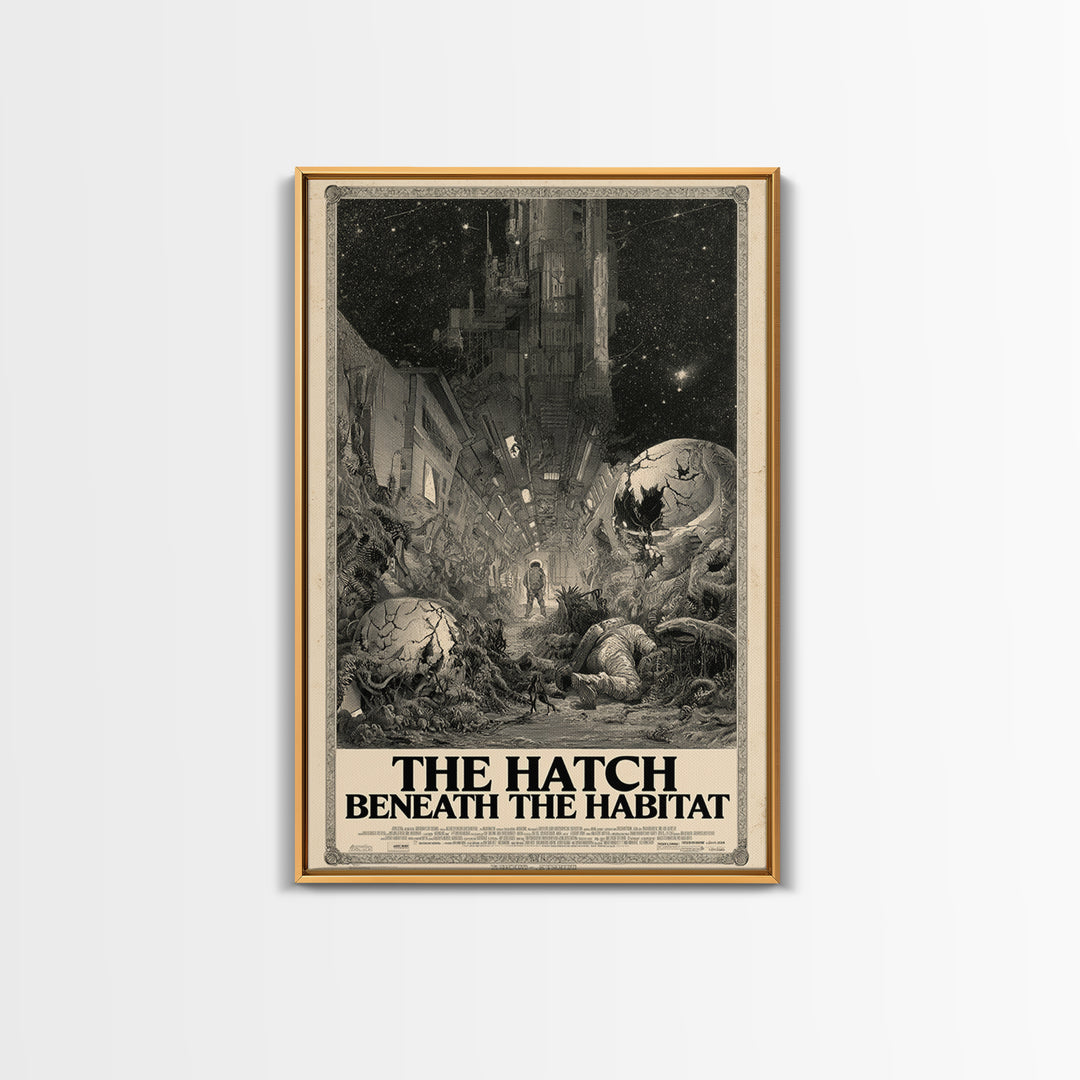 The Hatch Beneath The Habitat, English Language Horror Movie Poster, Gothic Engraving Art, Gothic Cinema Wall Art, Canvas Print