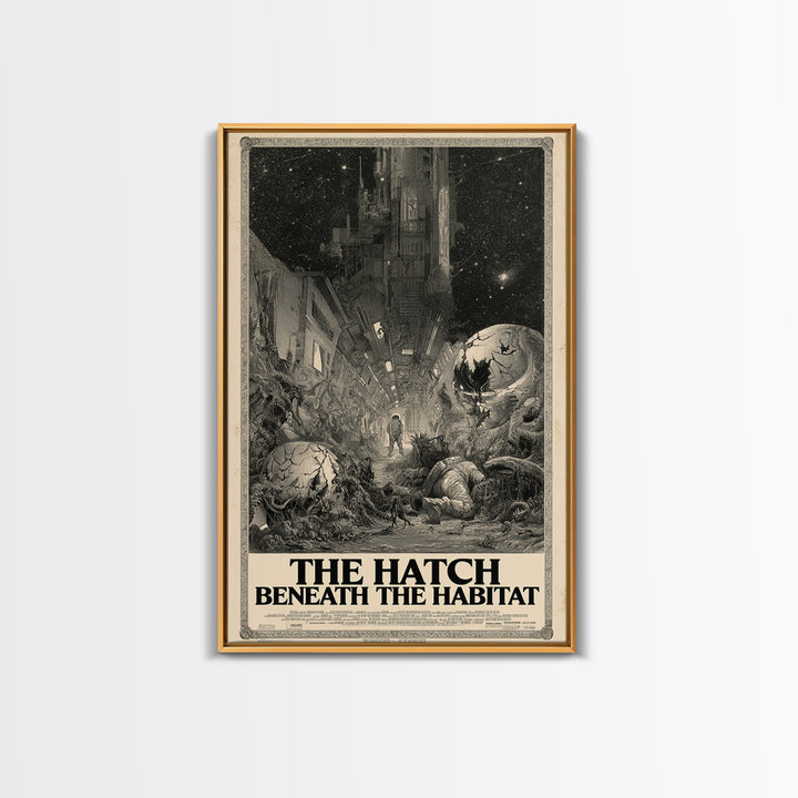 The Hatch Beneath The Habitat, English Language Horror Movie Poster, Gothic Engraving Art, Gothic Cinema Wall Art, Canvas Print