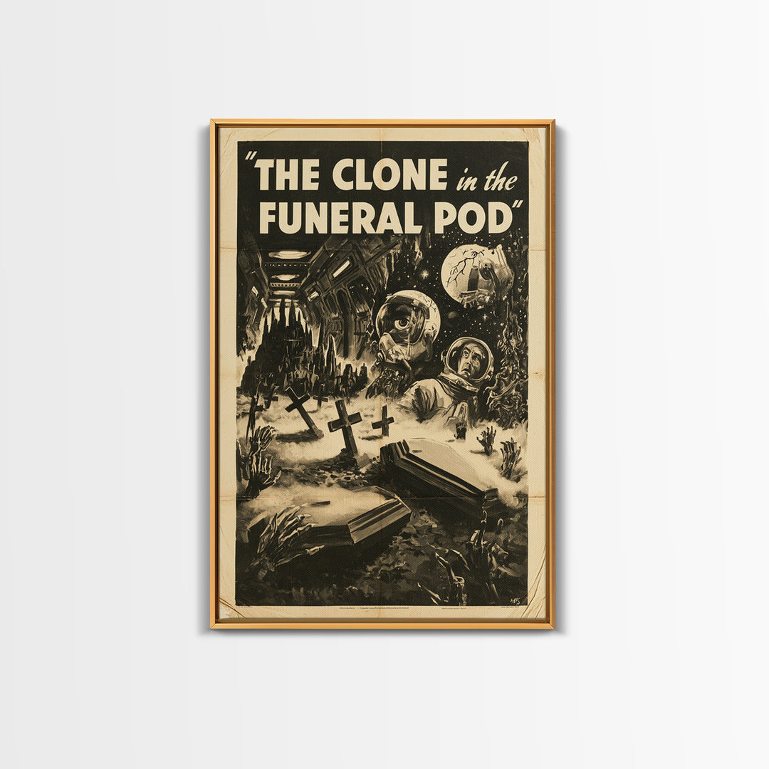 The Clone In The Funeral Pod, English Language Horror Movie Poster, 1930s Horror Art, Retro Horror Movie Art, Canvas Print