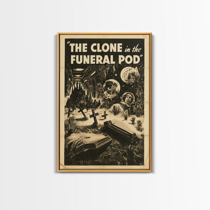 The Clone In The Funeral Pod, English Language Horror Movie Poster, 1930s Horror Art, Retro Horror Movie Art, Canvas Print