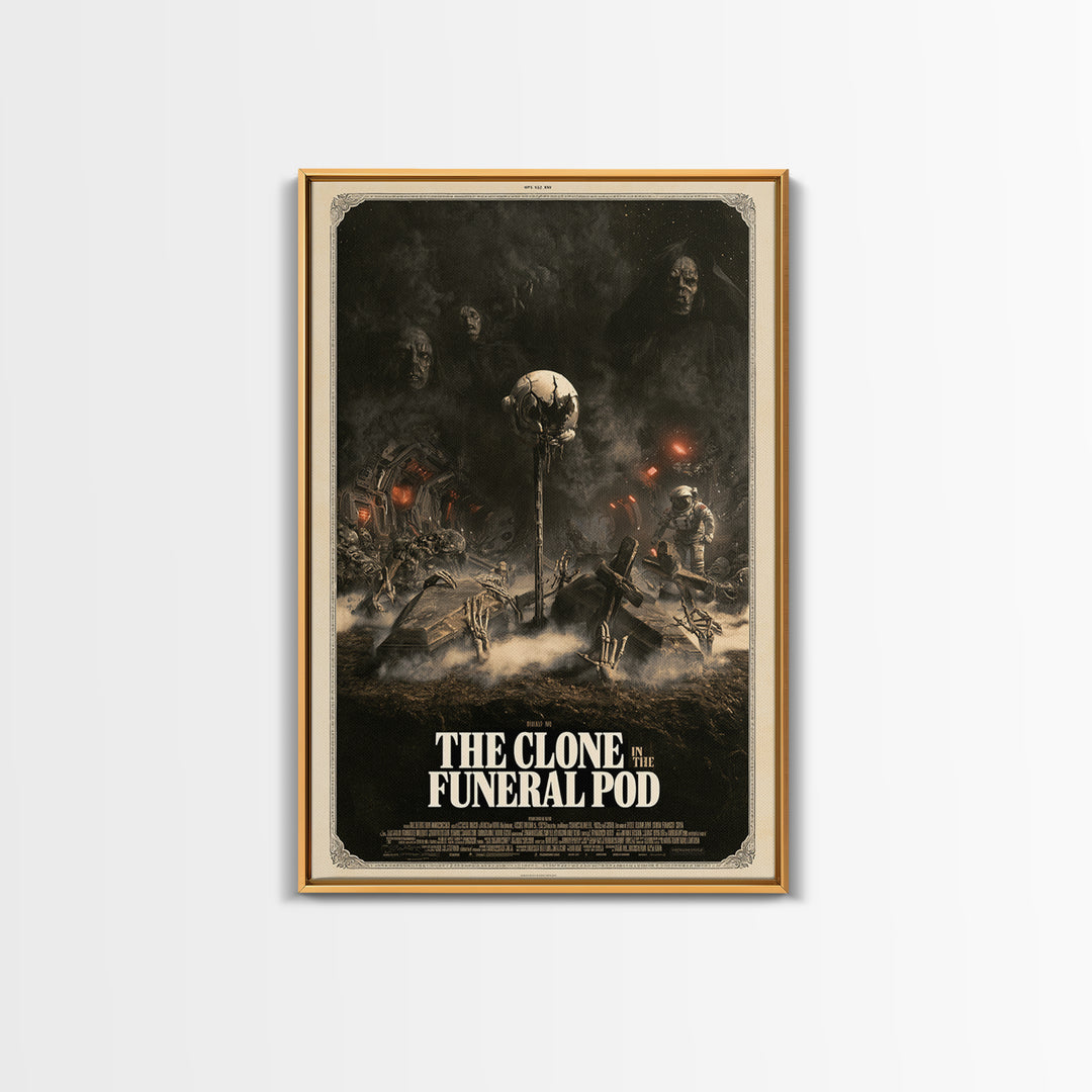 The Clone In The Funeral Pod, English Language Horror Movie Poster, Dark Romantic Horror Art, Gothic Cinema Wall Art, Framed Canvas Print