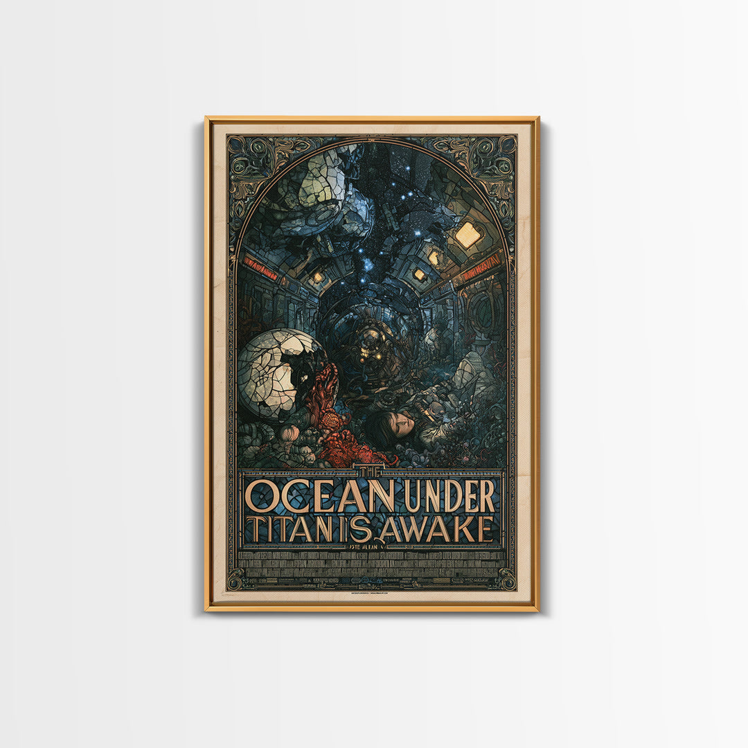 The Ocean Under Titan Is Awake, English Language Horror Movie Poster, Stained Glass Gothic Art, Cult Horror Poster, Canvas Print