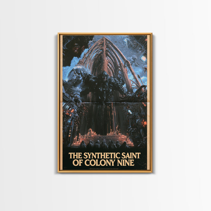 The Synthetic Saint Of Colony Nine, English Language Horror Movie Poster, 1980s Vhs Nightmare Cover Inspired Art, Classic Monster Poster