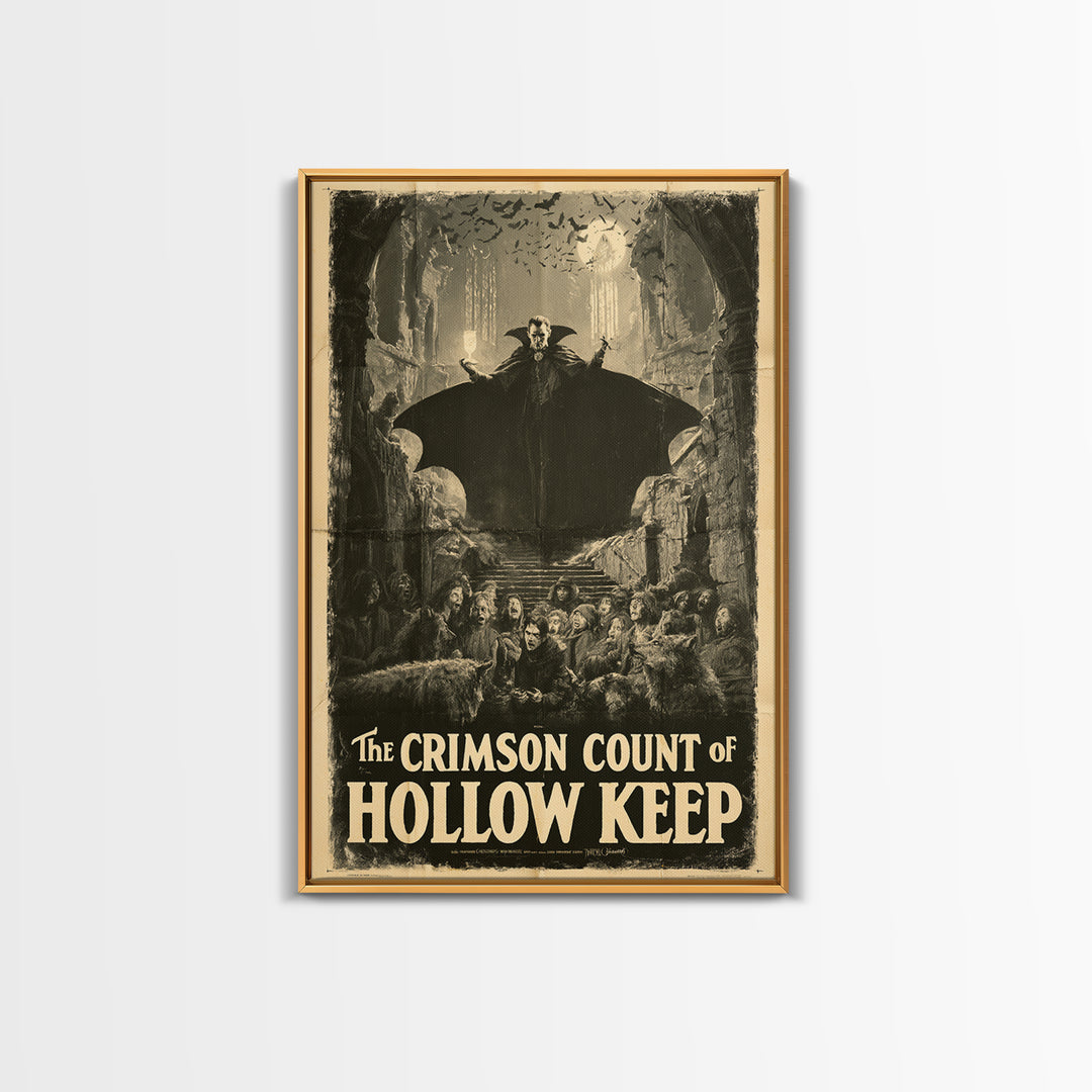 The Crimson Count Of Hollow Keep, English Language Horror Movie Poster, 1930s Horror Art, Classic Monster Poster, Framed Canvas Print