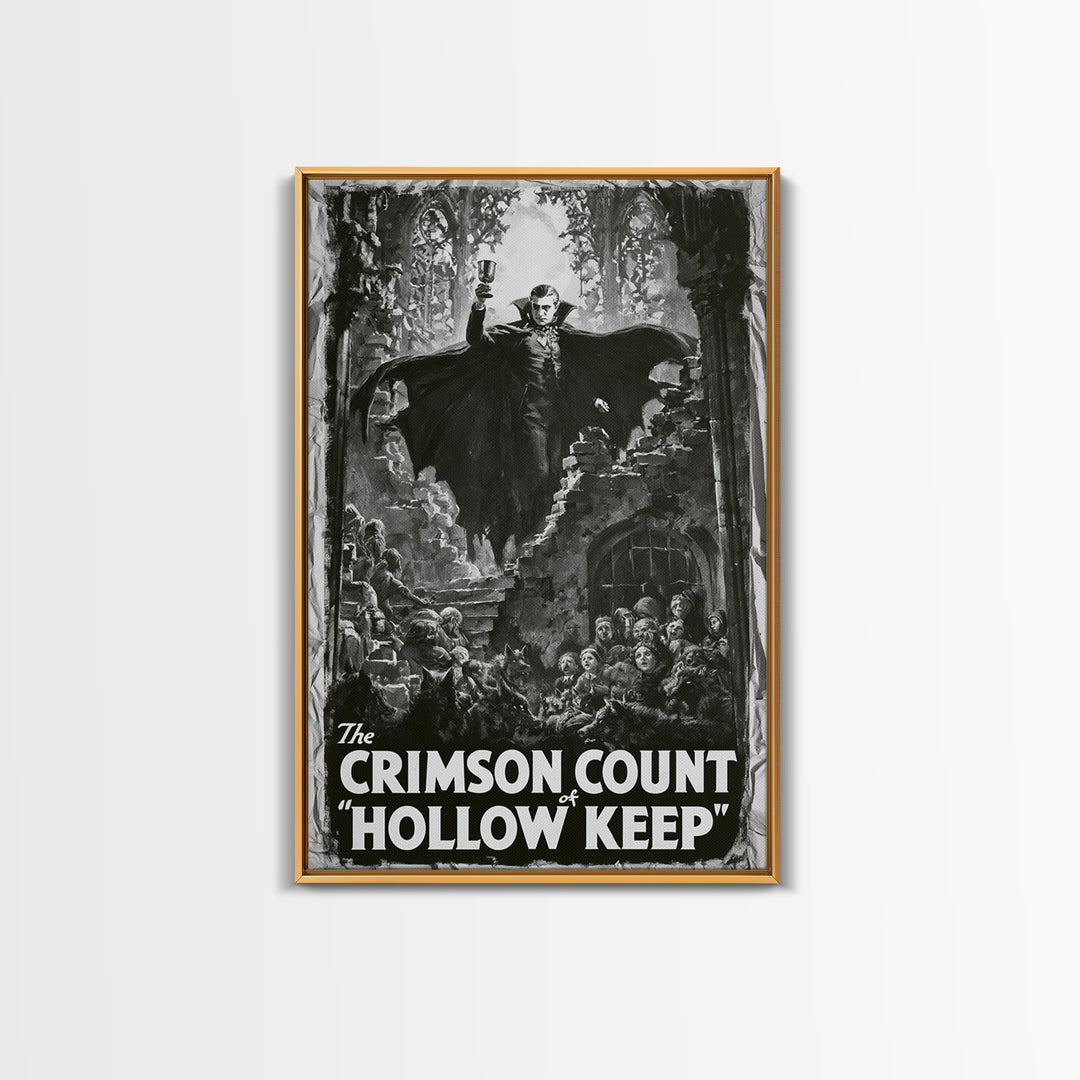 The Crimson Count Of Hollow Keep, English Language Horror Movie Poster, 1930s Horror Art, Gothic Cinema Wall Art, Framed Canvas Print