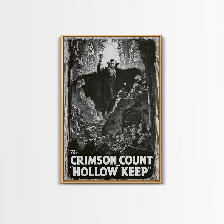 The Crimson Count Of Hollow Keep, English Language Horror Movie Poster, 1930s Horror Art, Gothic Cinema Wall Art, Framed Canvas Print