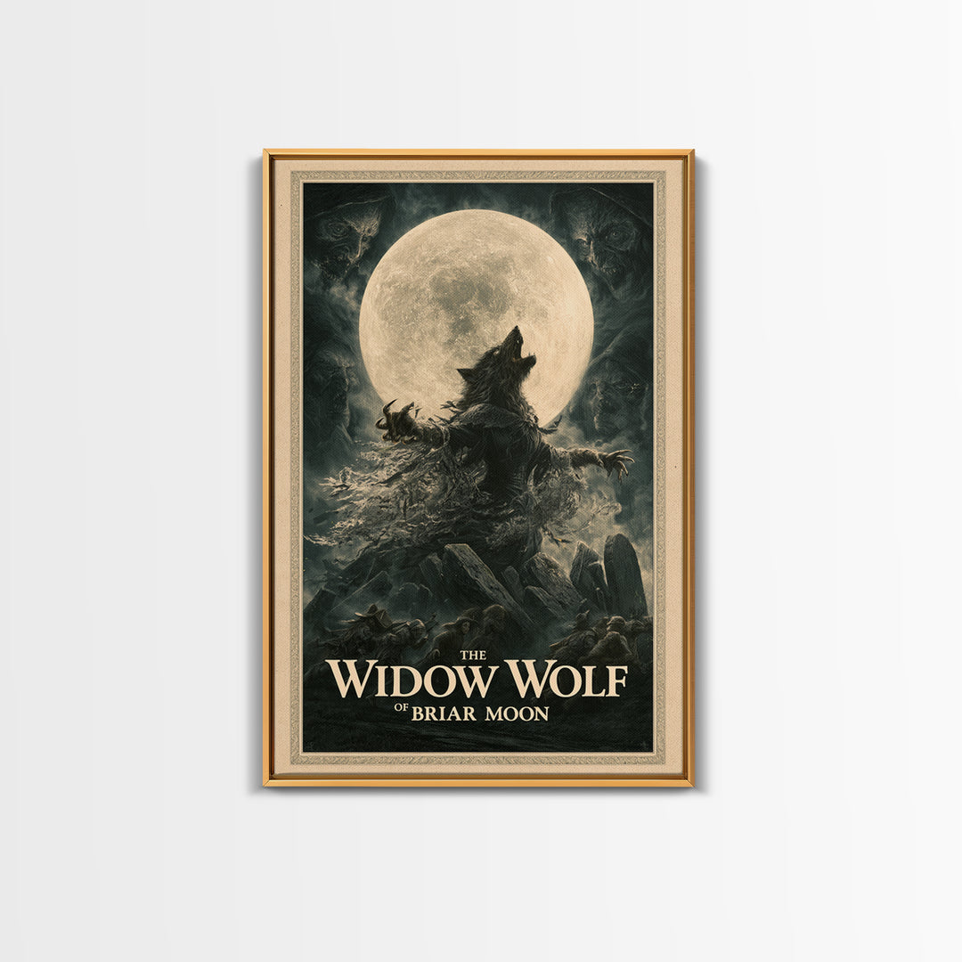 The Widow Wolf Of Briar Moon, English Language Horror Movie Poster, Dark Romantic Horror Art, Classic Monster Poster, Framed Canvas Print