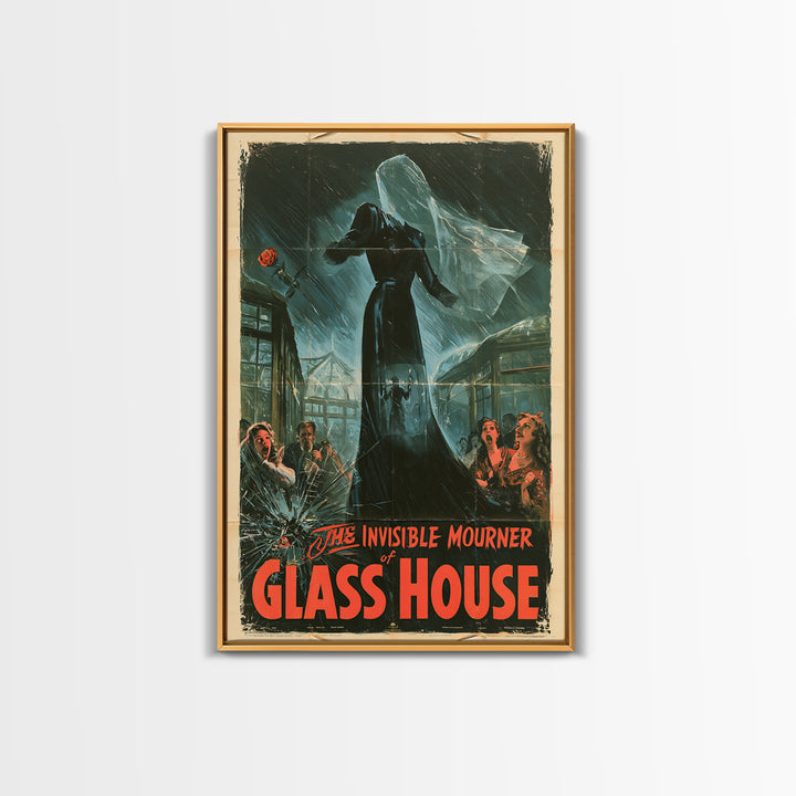 The Invisible Mourner Of Glass House, English Language Horror Movie Poster, 1940s Horror Art, Retro Horror Movie Art, Canvas Print
