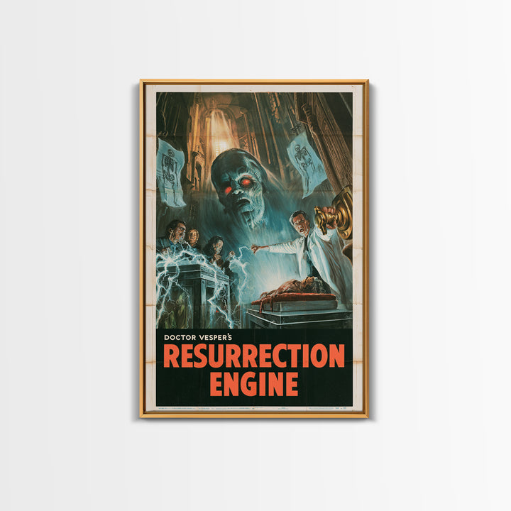Doctor Vesper'S Resurrection Engine, English Language Horror Movie Poster, 1950s Horror Art, Classic Monster Poster, Framed Canvas Print