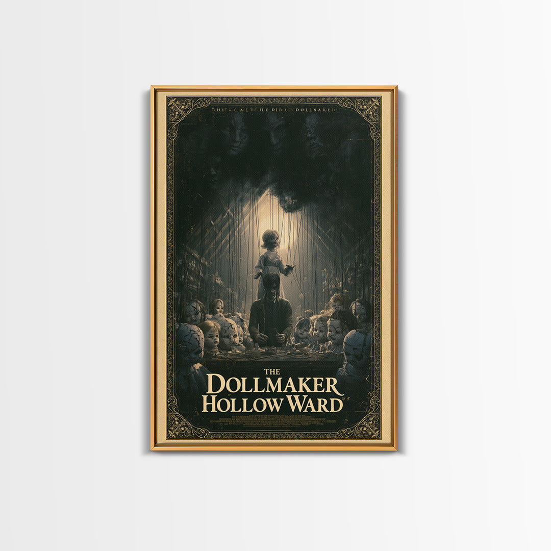 The Dollmaker Of Hollow Ward, English Language Horror Movie Poster, Dark Romantic Horror Art, Retro Horror Movie Art, Framed Canvas Print