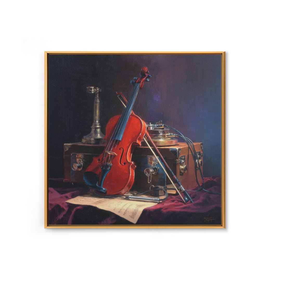 Violin and Bow Framed Canvas Print, Music Studio Art, Digital Download Art, Studio Decor, Watercolor Art, Rhythm, MSA-1x1-16