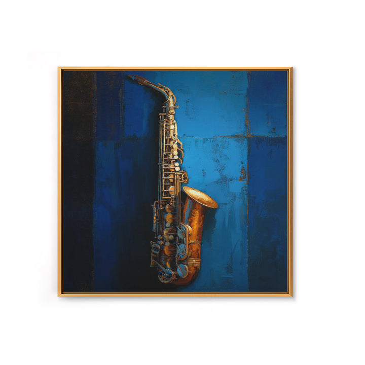 Jazz Saxophone with Smoky Blue Background Framed Canvas Print, Music Studio Art, Watercolor Print, Studio Decor, Rhythm, MSA-1x1-2