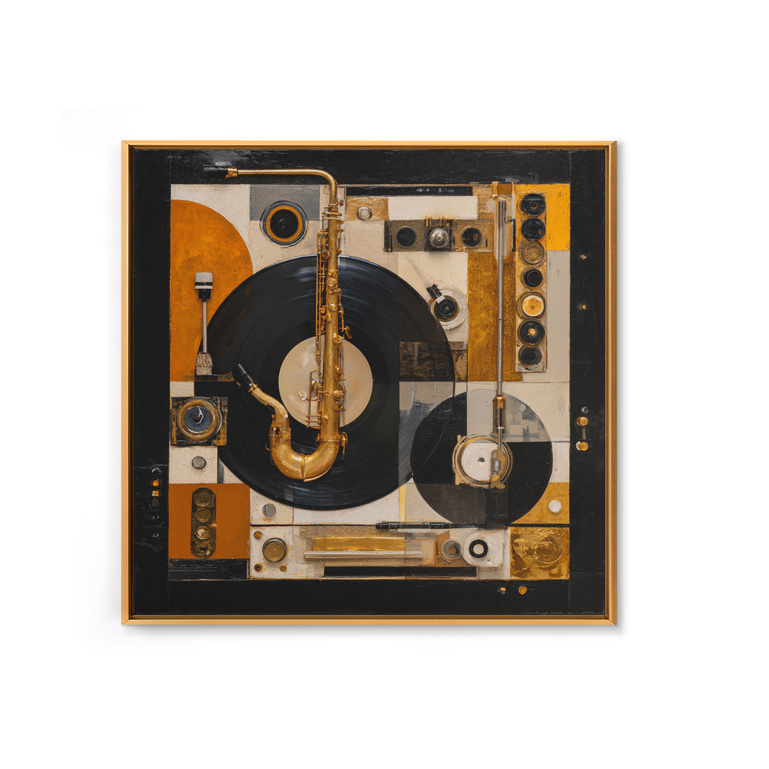 Vinyl Record and Turntable Still Life Framed Canvas Print, Music Studio Art, Digital Download Art, Studio Decor, Rhythm, MSA-1x1-27