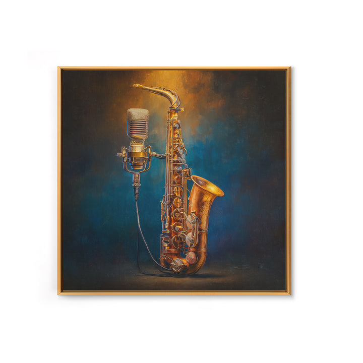 Microphone Portrait with Golden Spotlight Canvas Print, Music Studio Art, Painting from Photo, Studio Decor, Fine Art, Rhythm, MSA-1x1-31