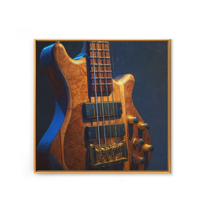 Bass Guitar Closeup Framed Canvas Print, Music Studio Art, Music Lover, Studio Decor, Oil Painting, Rhythm, Minimalist Decor, MSA-1x1-37