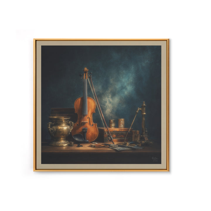 Violin and Bow Framed Canvas Print, Music Studio Art, Art Print, Studio Decor, Rhythm, Digital Wall Art, Printable Art, MSA-1x1-40