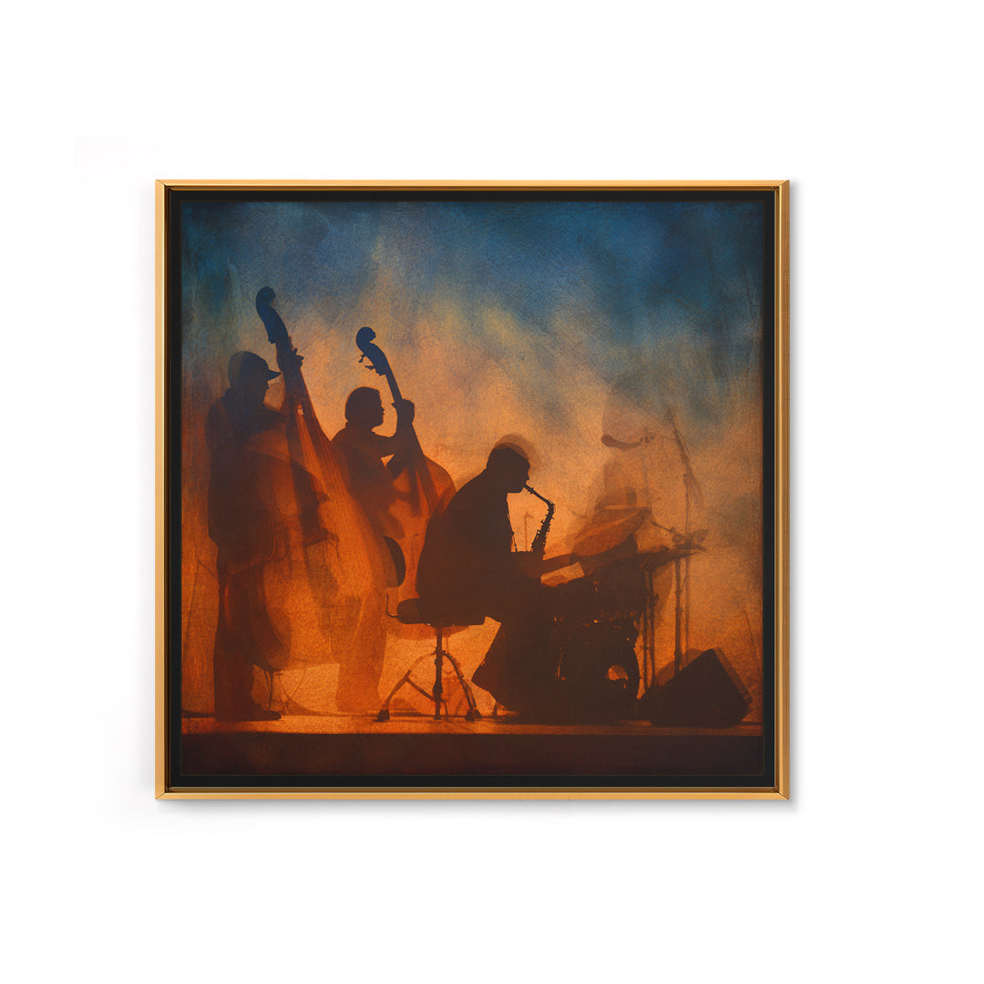 Jazz Quartet Silhouettes Framed Canvas Print, Music Studio Art, Travel Wall Art, Studio Decor, Fine Art, Rhythm, Boho Decor, MSA-1x1-46