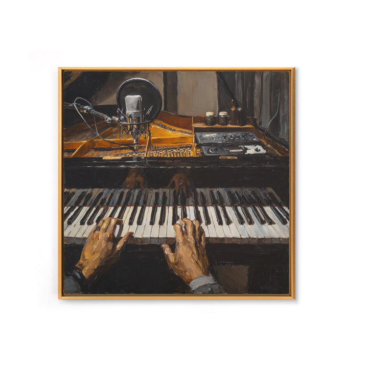 Piano Keys with Hands in Cinematic Shadow Canvas Print, Music Studio Art, Music Lover Gift, Studio Decor, Fine Art, Rhythm, MSA-1x1-5