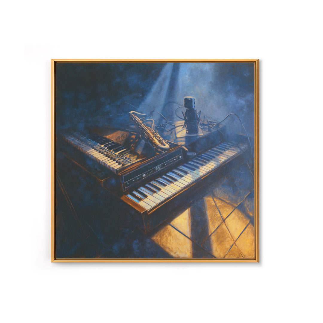 Piano Keys with Hands in Cinematic Shadow Framed Canvas Print, Music Studio Art, Fine Art Print, Studio Decor, Fine Art, Rhythm, MSA-1x1-53