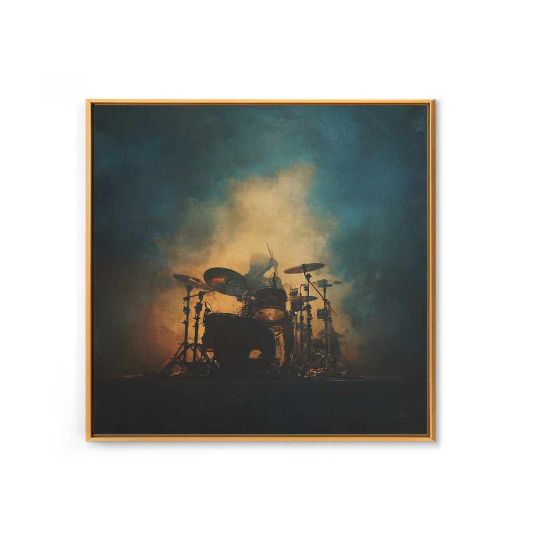 Drum Kit Silhouette Framed Canvas Print, Music Studio Art, Commission Painting, Studio Decor, Watercolor Art, Rhythm, MSA-1x1-6