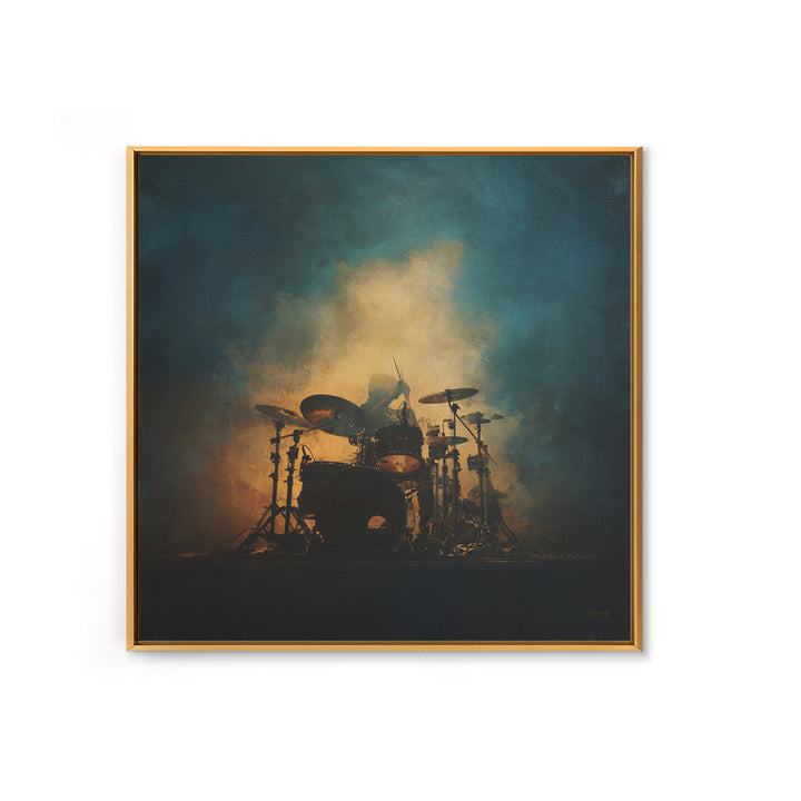 Drum Kit Silhouette Framed Canvas Print, Music Studio Art, Commission Painting, Studio Decor, Watercolor Art, Rhythm, MSA-1x1-6
