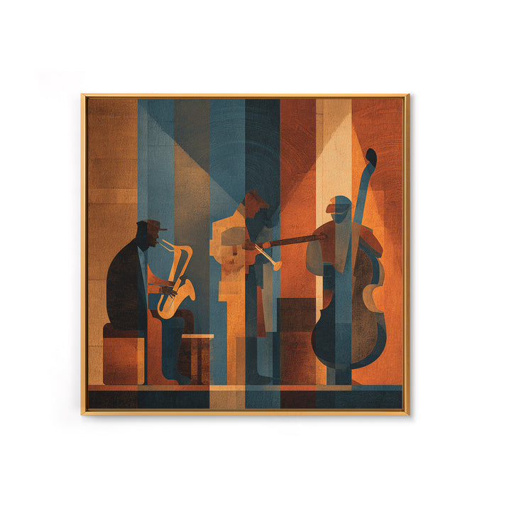Jazz Quartet Silhouettes Framed Canvas Print, Music Studio Art, Travel Wall Art, Studio Decor, Fine Art, Rhythm, Boho Decor, MSA-1x1-70
