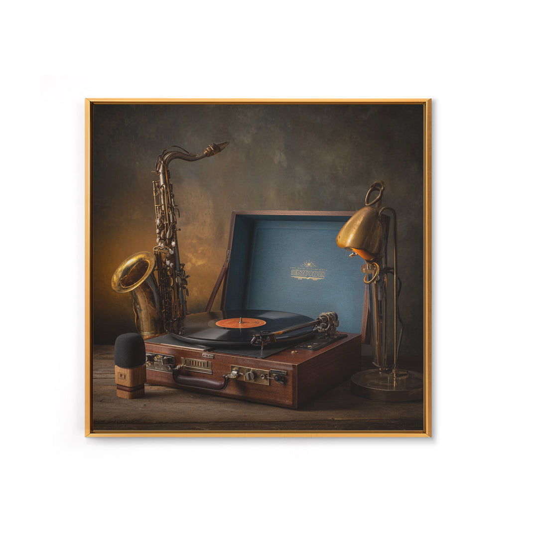 Vinyl Record and Turntable Still Life Canvas Print, Music Studio Art, Modern Decor, Studio Decor, Fine Art, Rhythm, Home Decor, MSA-1x1-75