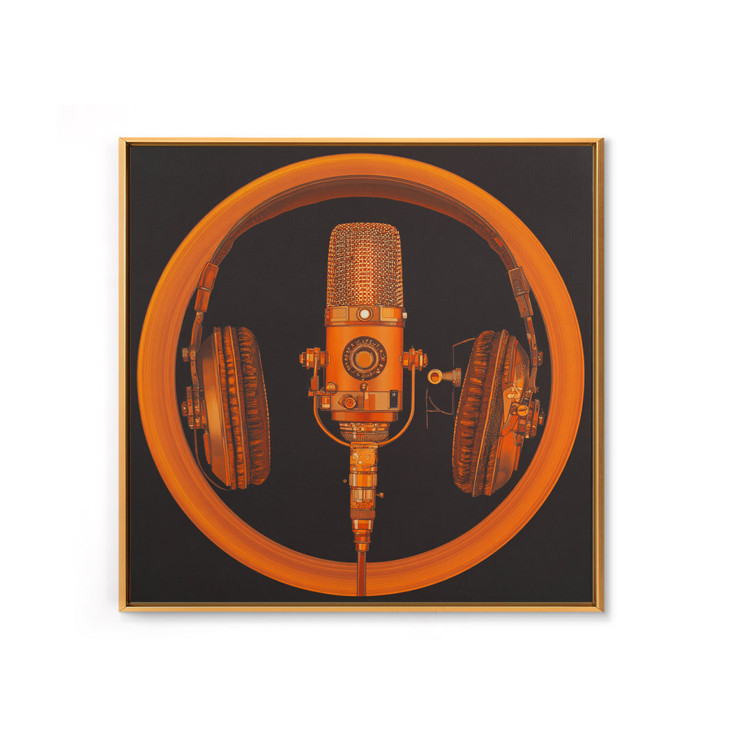 Headphones Around a Glowing Record Framed Canvas Print, Music Studio Art, Statement Artwork, Studio Decor, Fine Art, Rhythm, MSA-1x1-83
