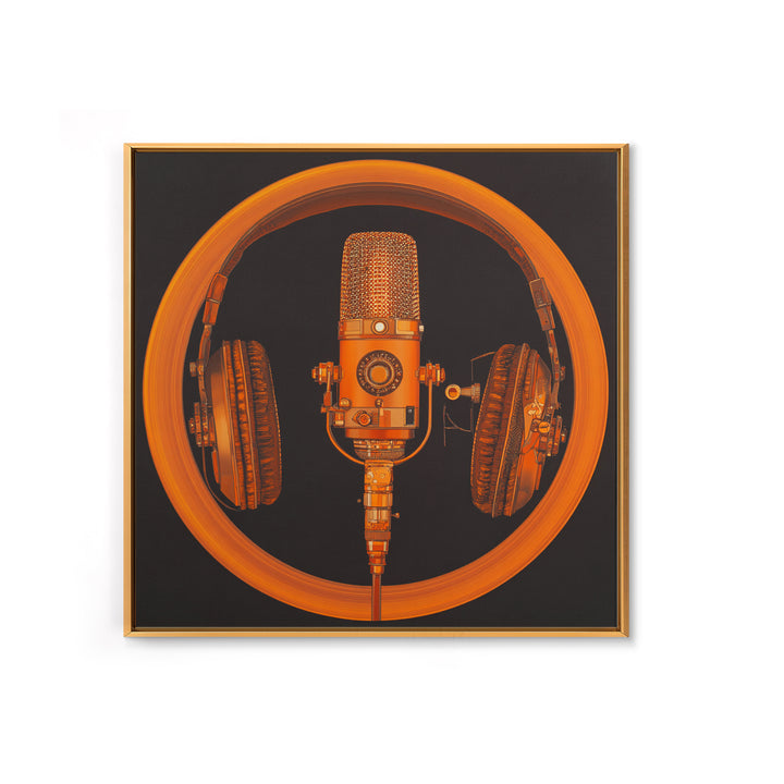 Headphones Around a Glowing Record Framed Canvas Print, Music Studio Art, Statement Artwork, Studio Decor, Fine Art, Rhythm, MSA-1x1-83