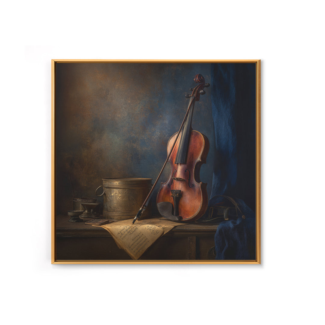 Violin and Bow Framed Canvas Print, Music Studio Art, Textured Painting, Studio Decor, Fine Art, Rhythm, Custom Painting, MSA-1x1-88