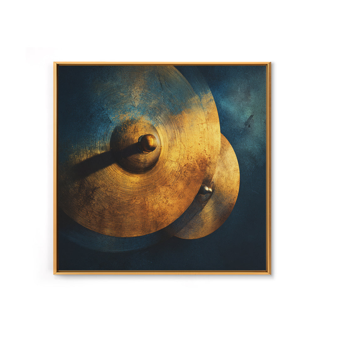 Gold Cymbal Closeup Framed Canvas Print, Music Studio Art, Printable Wall Art, Studio Decor, Rhythm, Painting from Photo, MSA-1x1-96