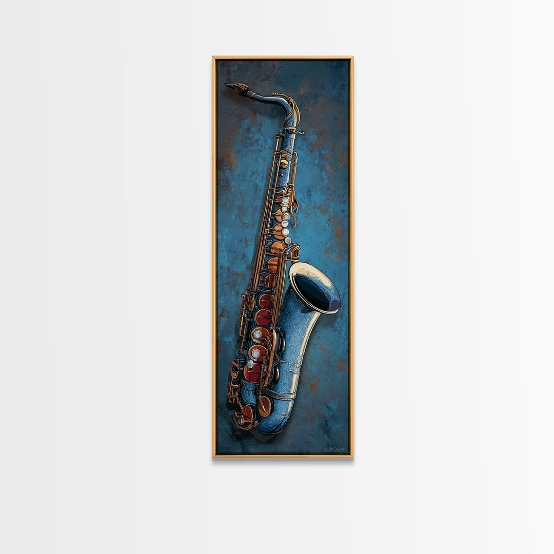 Jazz Saxophone with Smoky Blue Background Canvas Print, Music Studio Art, Teen Room Decor, Studio Decor, Fine Art, Rhythm, MSA-1x3-14
