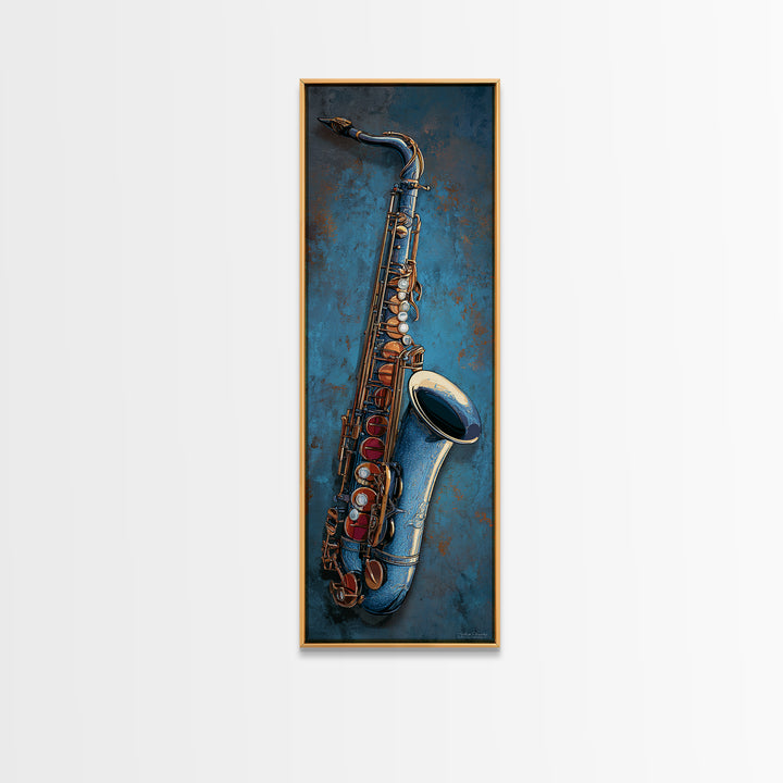 Jazz Saxophone with Smoky Blue Background Canvas Print, Music Studio Art, Teen Room Decor, Studio Decor, Fine Art, Rhythm, MSA-1x3-14