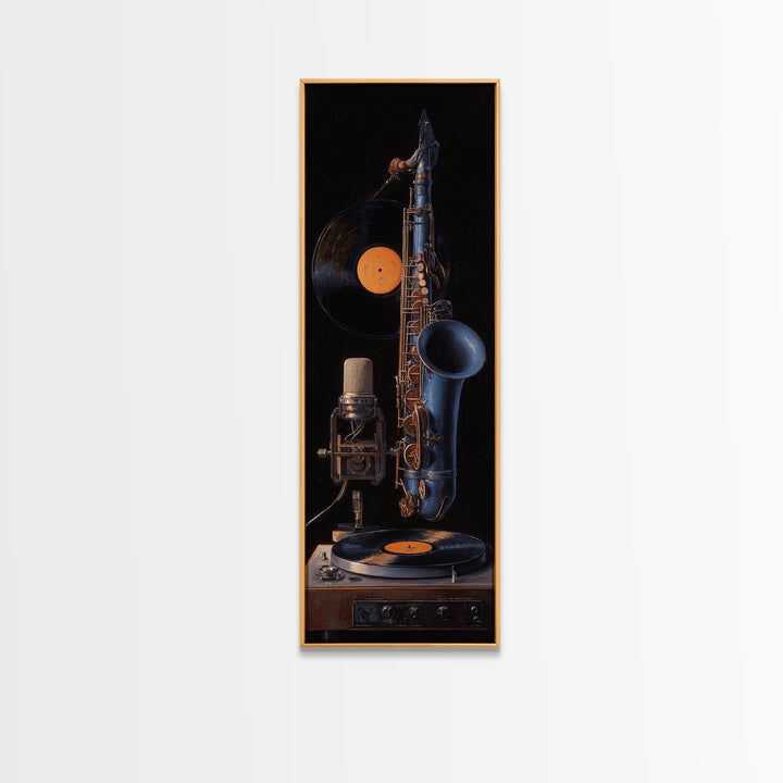 Vinyl Record and Turntable Still Life Framed Canvas Print, Music Studio Art, Home Decor, Studio Decor, Abstract Art, Rhythm, MSA-1x3-15