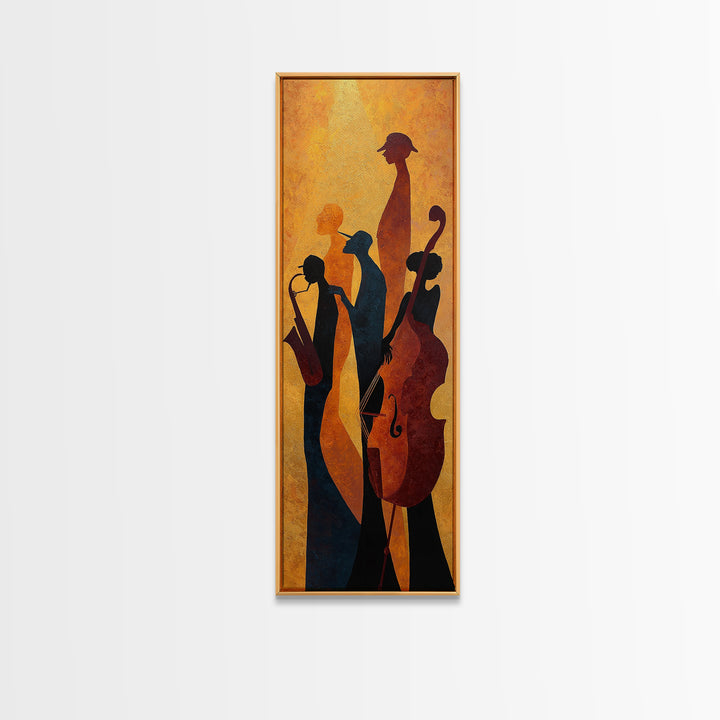 Jazz Quartet Silhouettes Framed Canvas Print, Music Studio Art, Paul Mccartney, Studio Decor, Watercolor Art, Rhythm, MSA-1x3-34