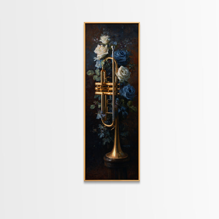 Trumpet and Roses Canvas Print, Music Studio Art, Scripture Wall Art, Studio Decor, Fine Art, Rhythm, Travel Wall Art, MSA-1x3-68