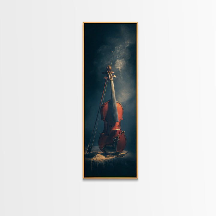 Violin and Bow Framed Canvas Print, Music Studio Art, Trendy Wall Art, Studio Decor, Oil Painting, Rhythm, Paul Mccartney, MSA-1x3-76
