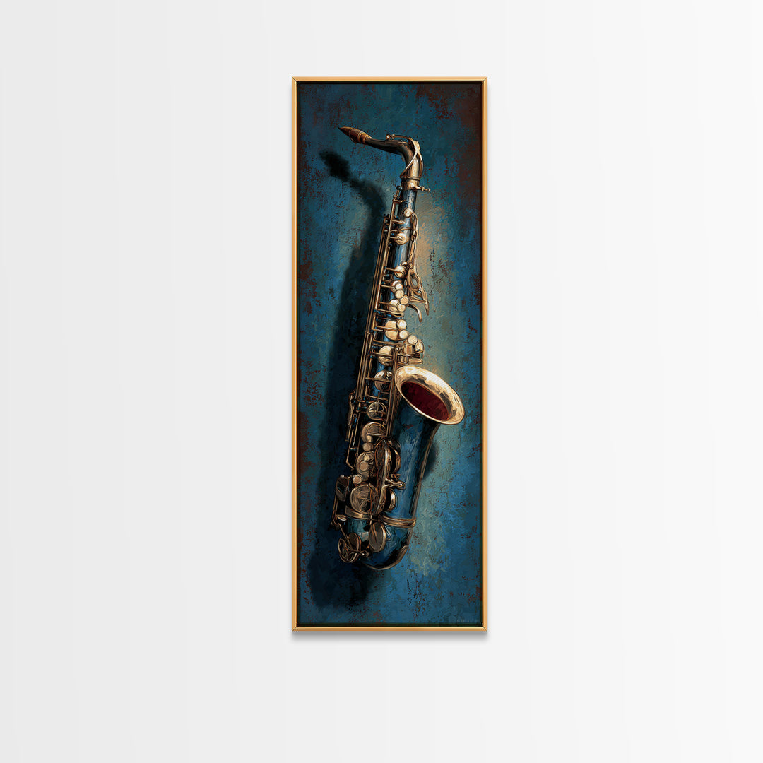 Jazz Saxophone with Smoky Blue Background Canvas Print, Music Studio Art, Luxury Decor, Studio Decor, Fine Art, Rhythm, MSA-1x3-86