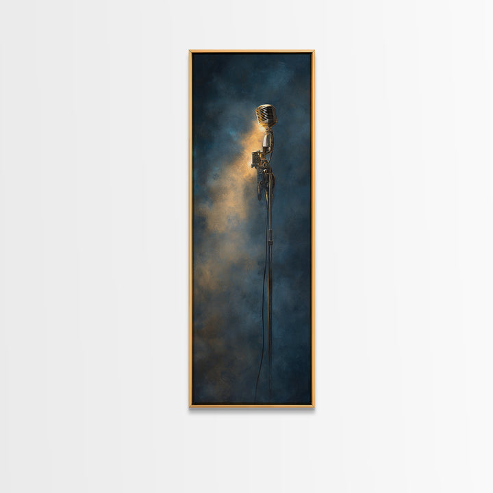 Microphone Portrait with Golden Spotlight Framed Canvas Print, Music Studio Art, Paul Mccartney, Studio Decor, Fine Art, Rhythm, MSA-1x3-91