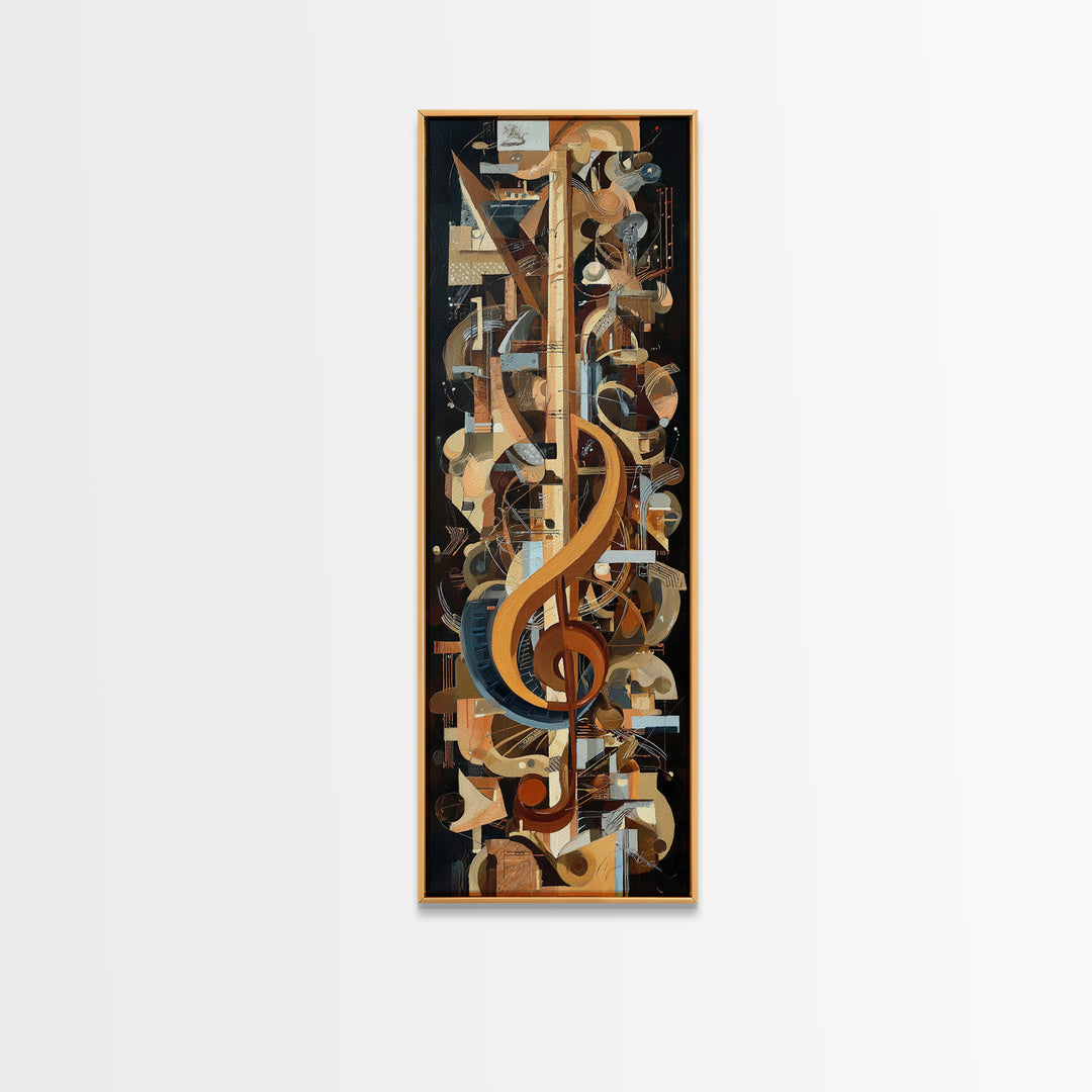 Musical Notes as Abstract Floating Shapes Without Framed Canvas Print, Music Studio Art, Music Posters, Studio Decor, Rhythm, MSA-1x3-96